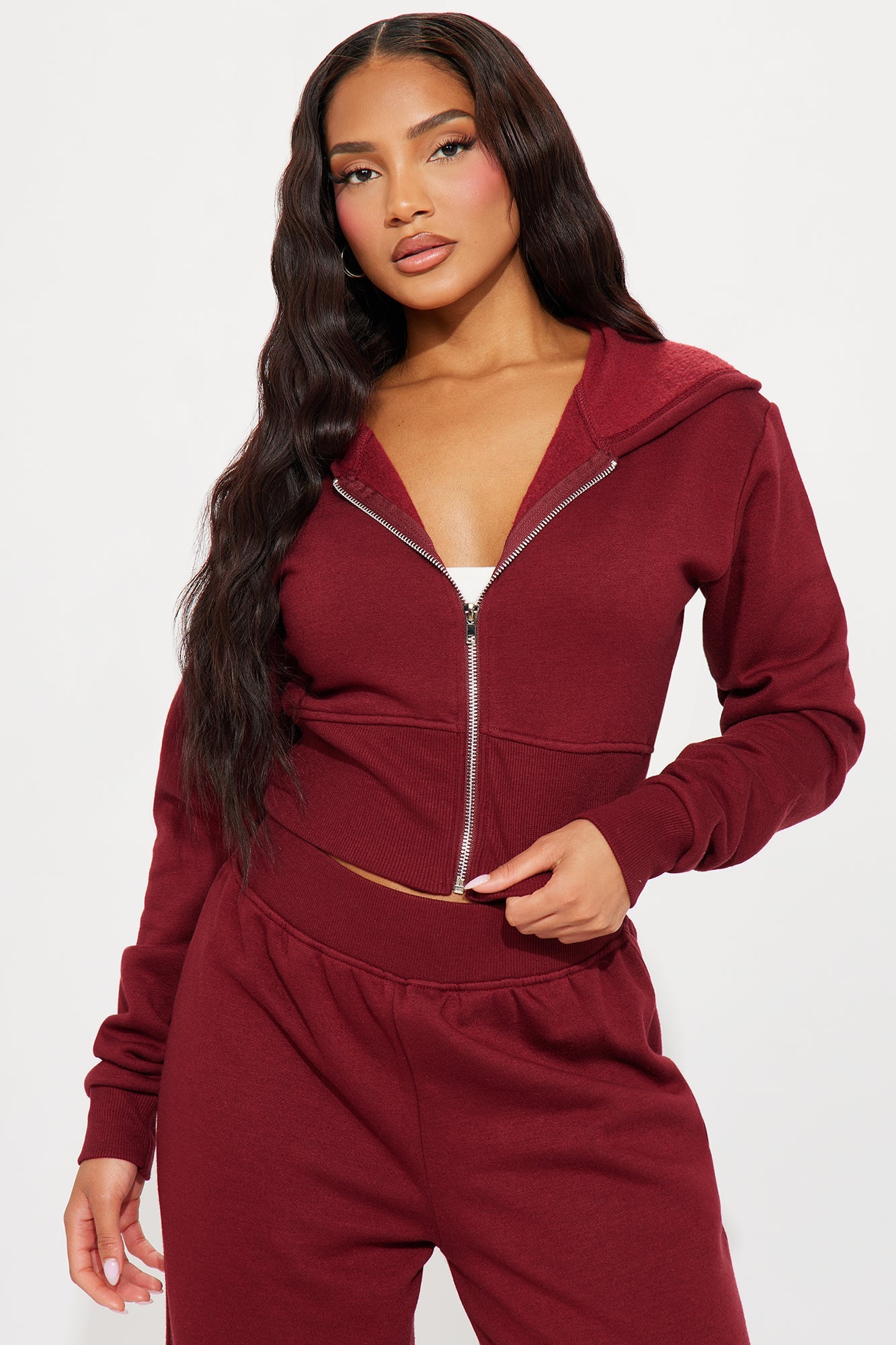 Mumi Fleece Pant Set - Burgundy