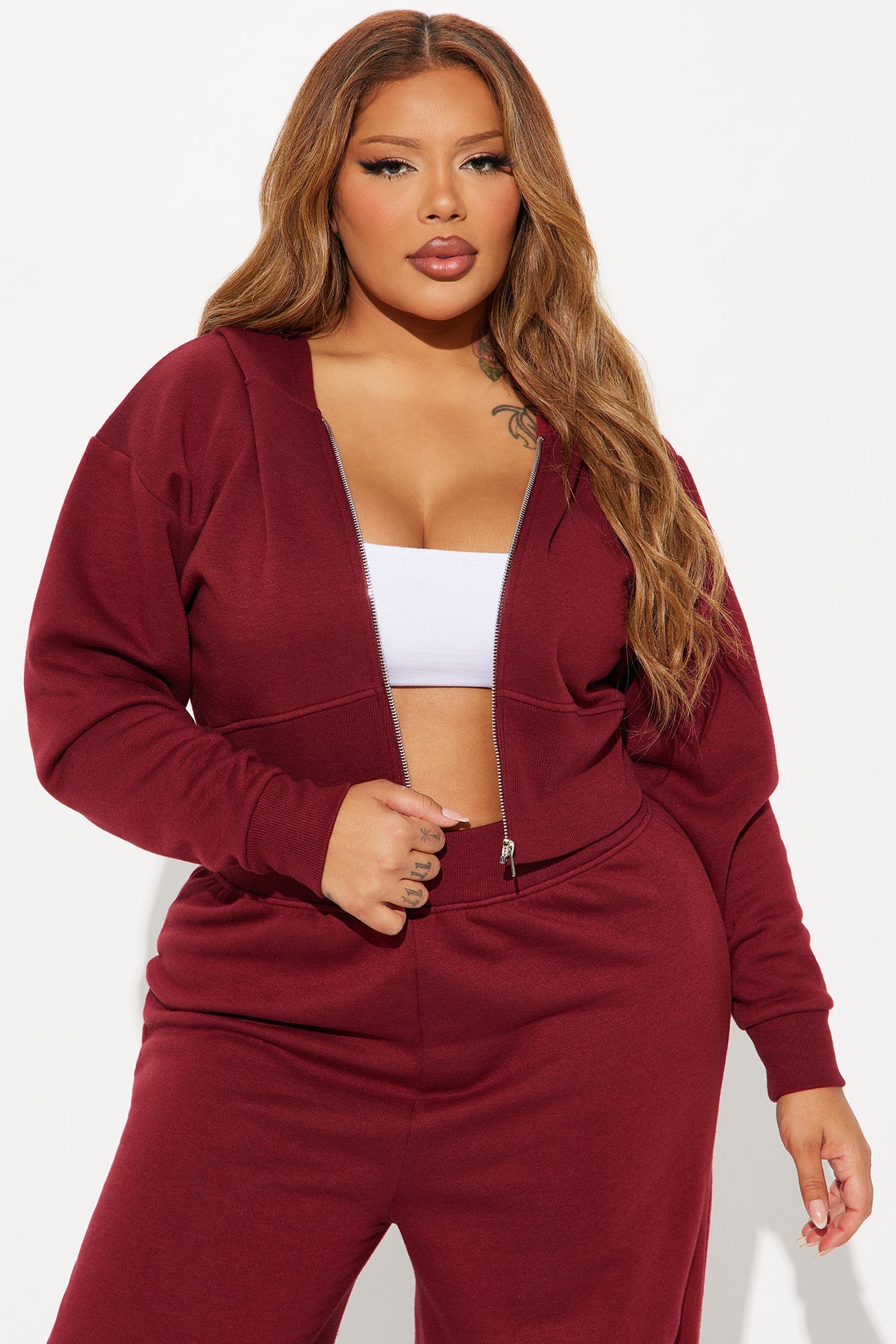 Mumi Fleece Pant Set - Burgundy