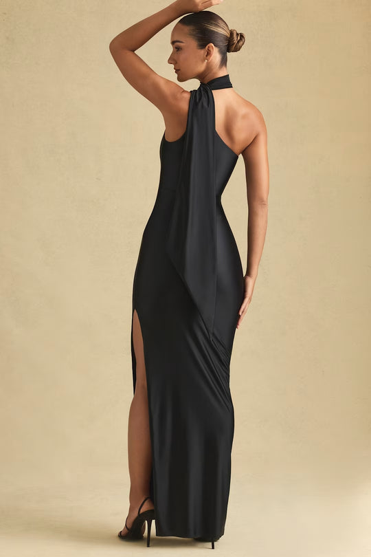 Dolores Asymmetric Scarf-Detail Maxi Dress in Soft Pink