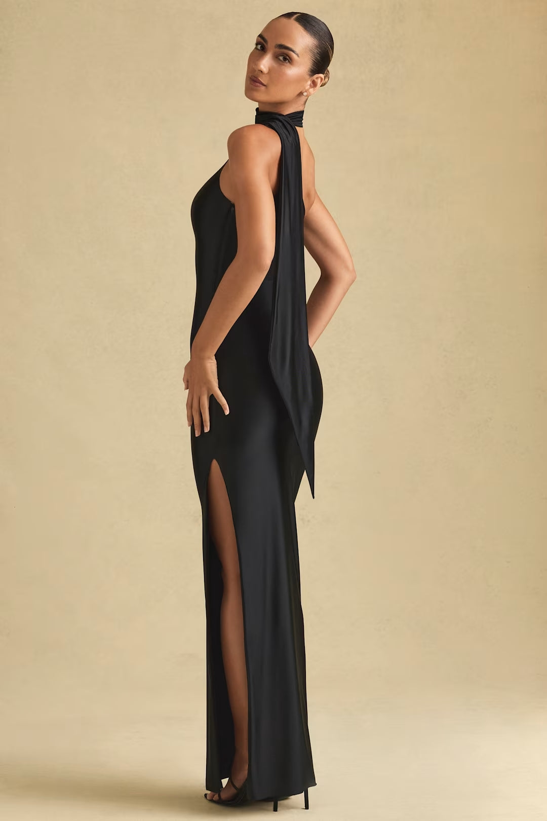 Dolores Asymmetric Scarf-Detail Maxi Dress in Soft Pink