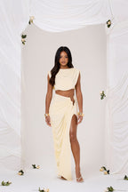 COLE RUCHED CROP TOP IN BUTTER LEMON