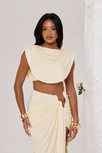 COLE RUCHED CROP TOP IN BUTTER LEMON