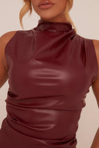Danicia Burgundy Leather Ruched Top