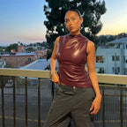 Danicia Burgundy Leather Ruched Top