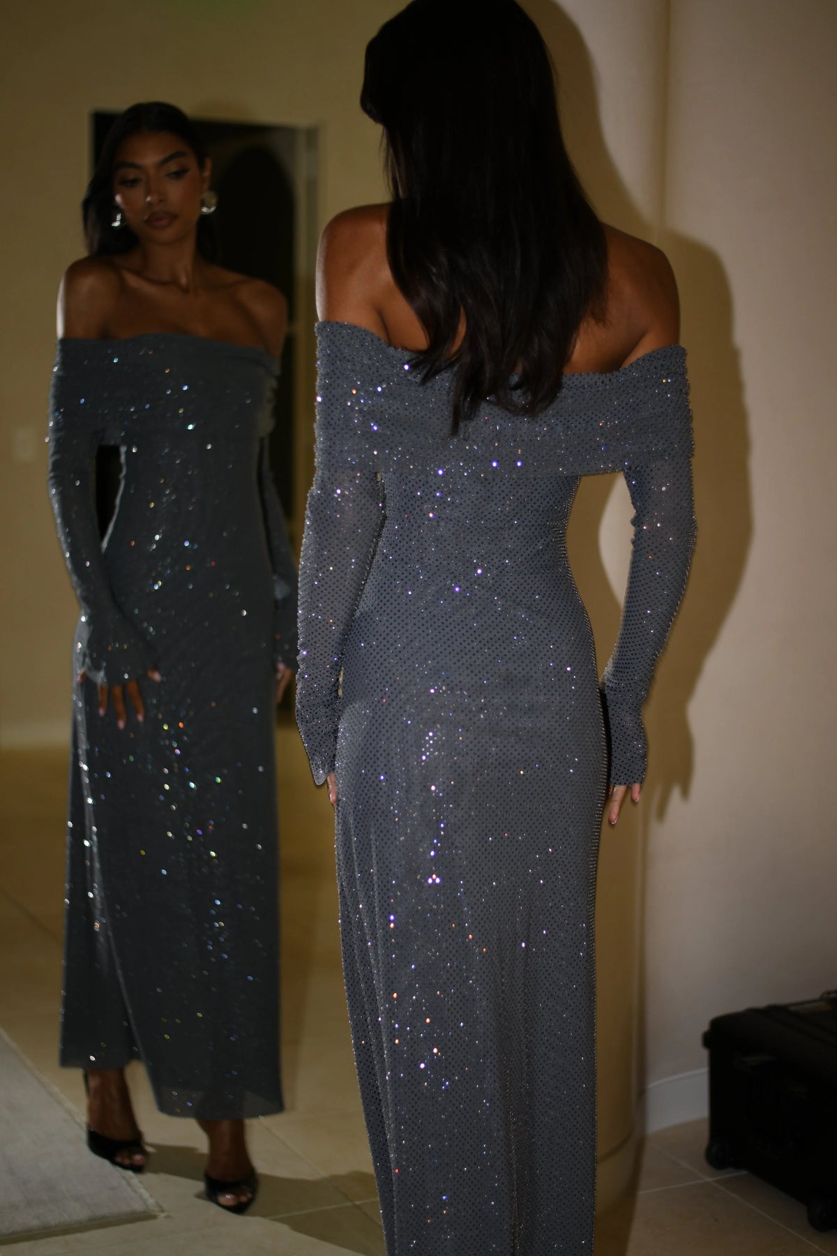 Selene Glitter Off Shoulder Dress