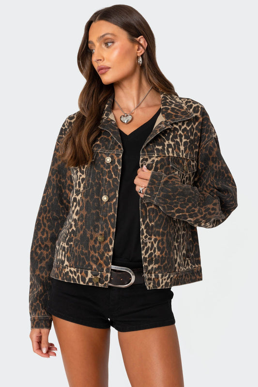 Leopard Print Denim Jacket