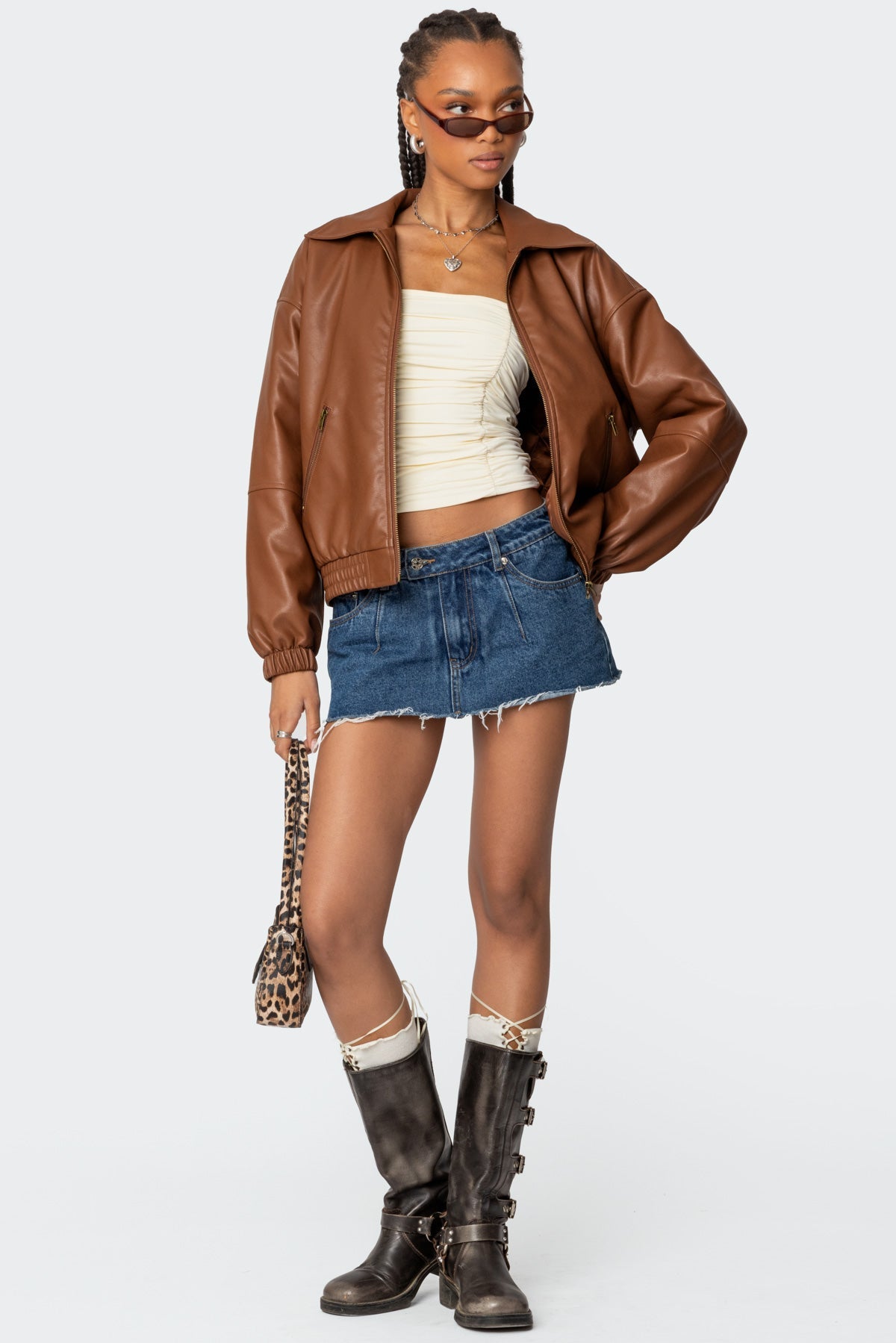 Halley Faux Leather Bomber Jacket