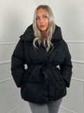 Short Belted Puffer Jacket- Black