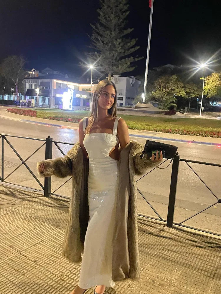 Supreme Silver Maxi Evening Dress