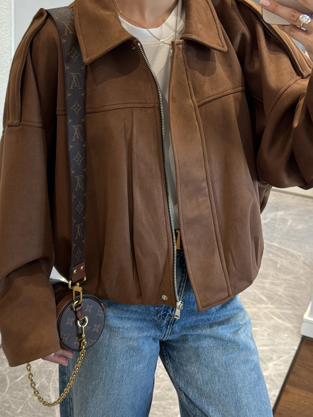 Lara Suede Bomber Jacket