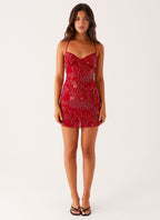 Sequin Cami Mini Dress - Red