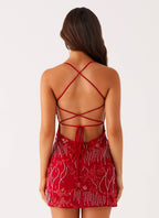 Sequin Cami Mini Dress - Red