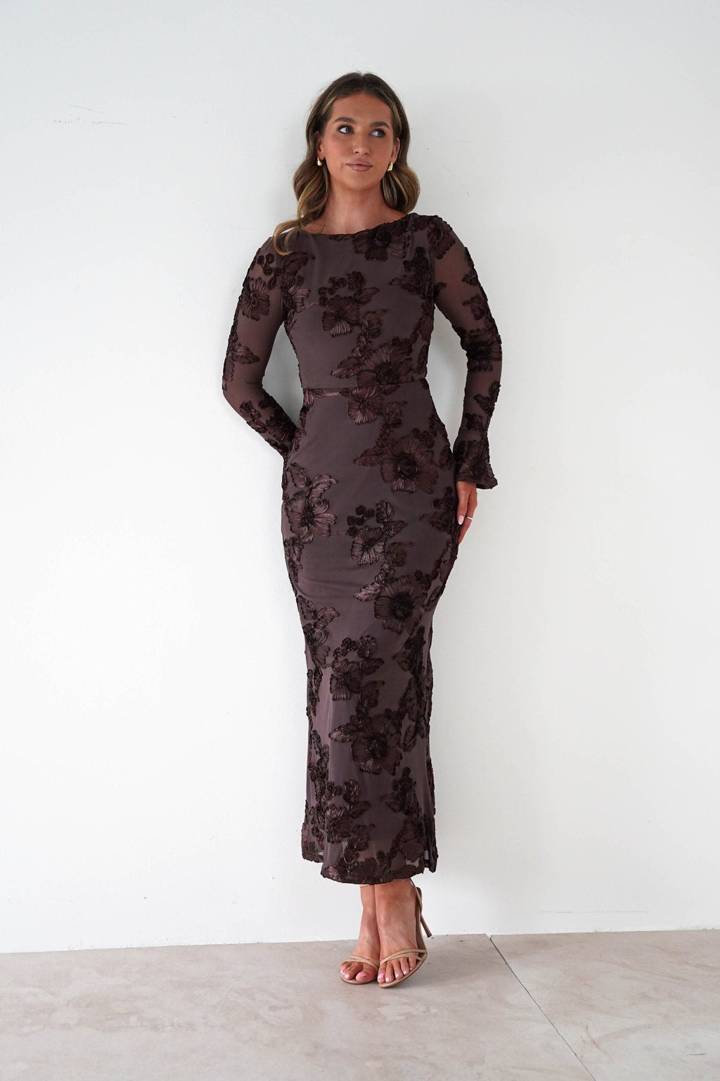 Marshalls Long Sleeve Textured Maxi Dress
