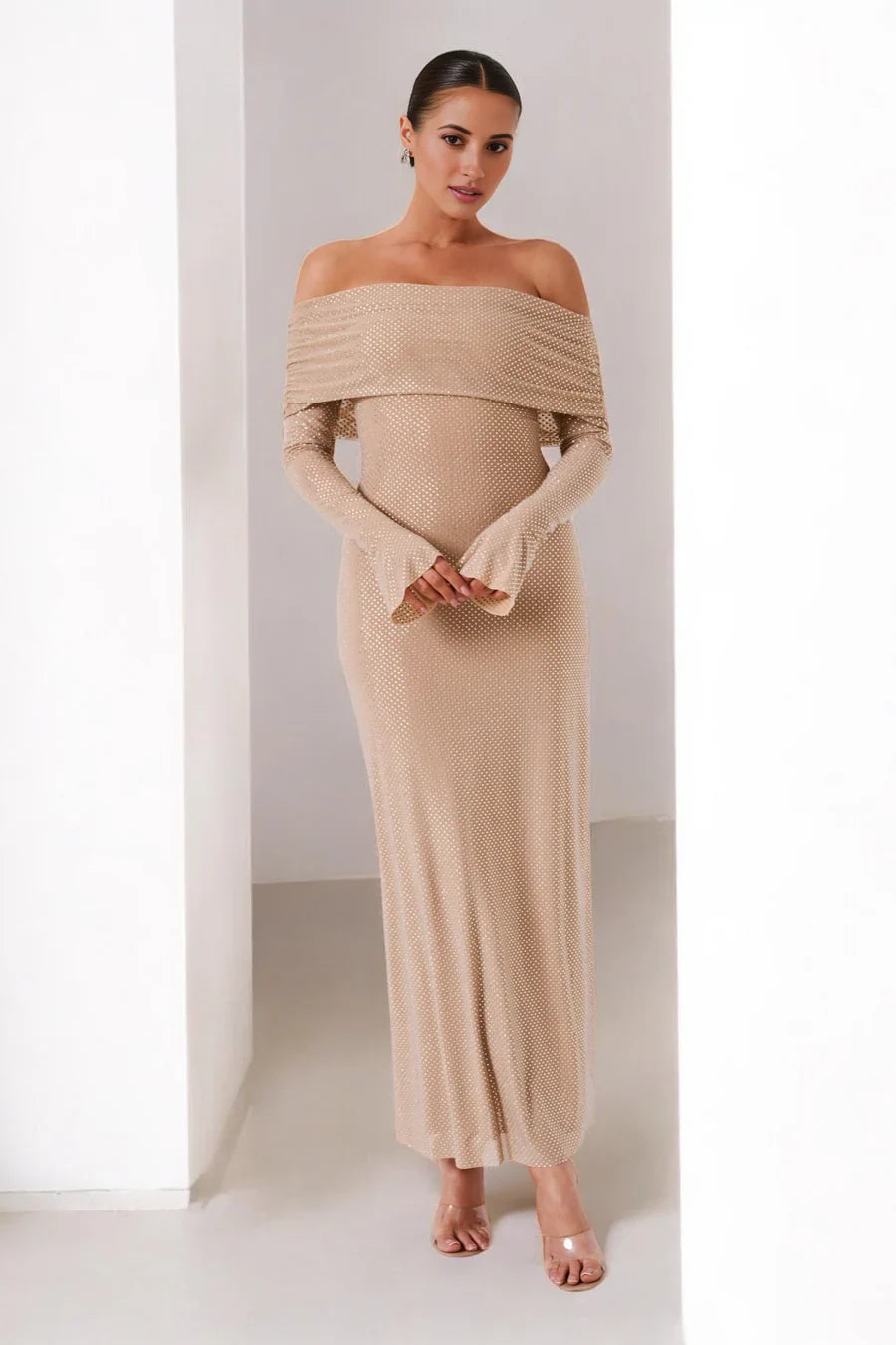 Selene Glitter Off Shoulder Dress