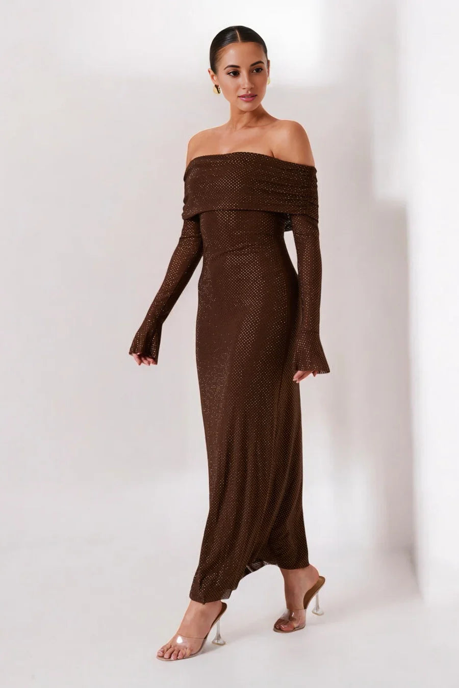 Selene Glitter Off Shoulder Dress
