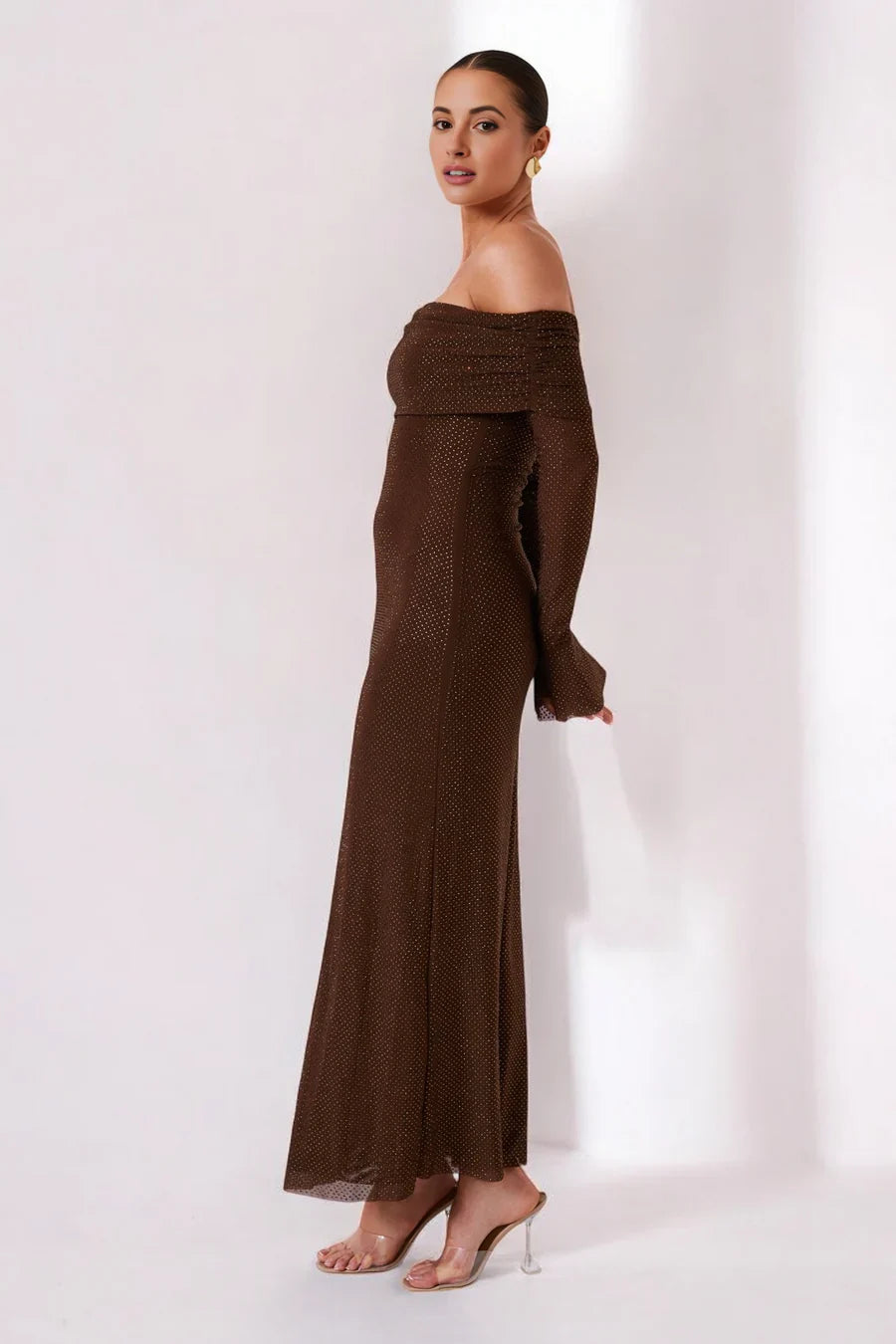 Selene Glitter Off Shoulder Dress