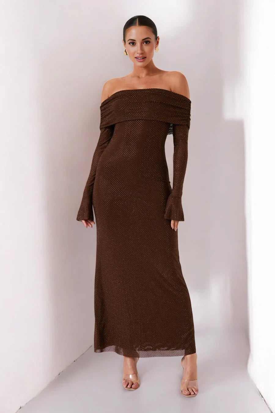 Selene Glitter Off Shoulder Dress