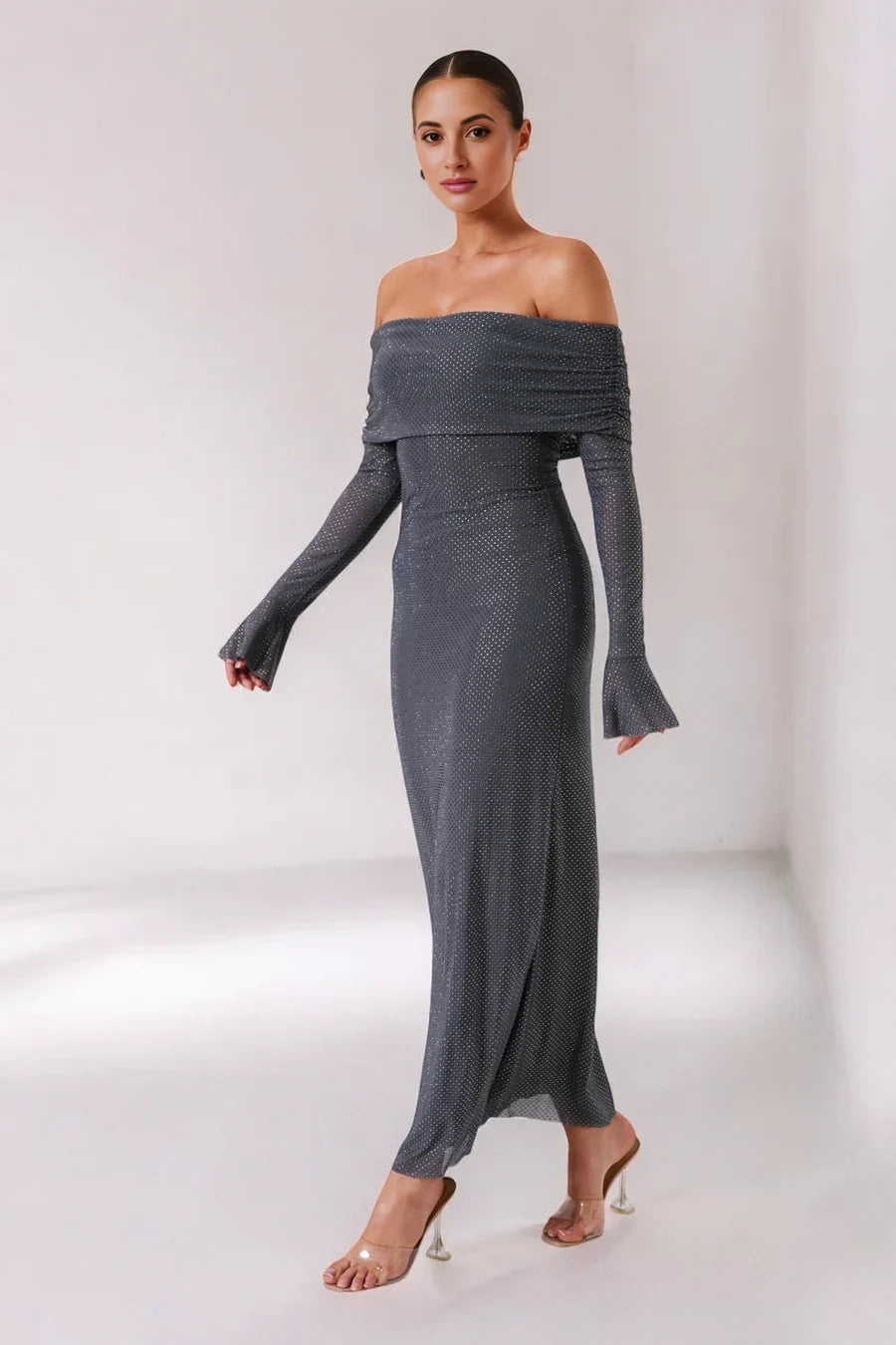 Selene Glitter Off Shoulder Dress