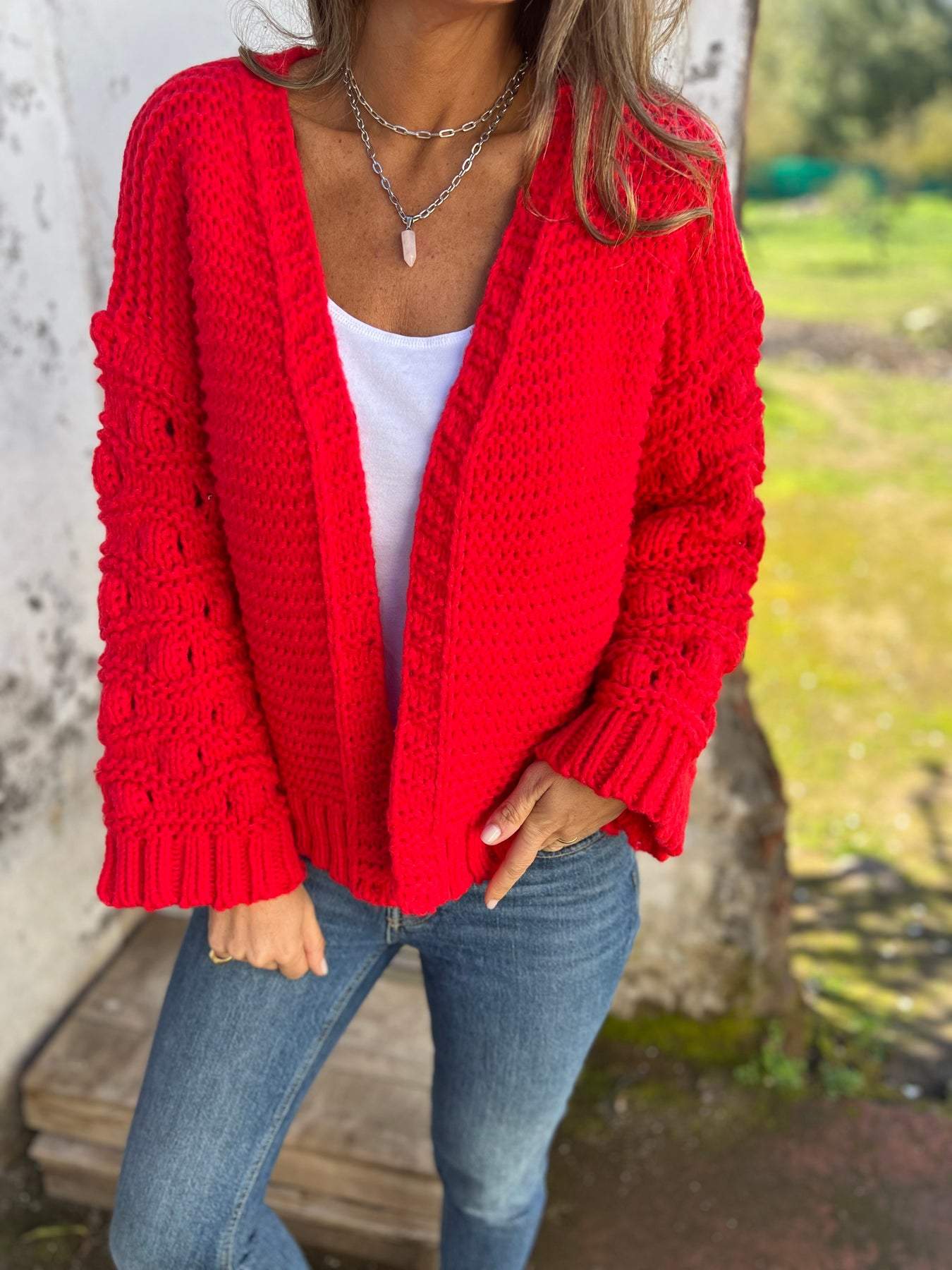 Women's Autumn V-neck Long-sleeved Casual Knitted Cardigan