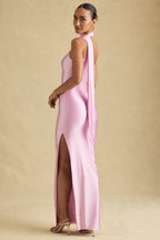 Dolores Asymmetric Scarf-Detail Maxi Dress in Soft Pink