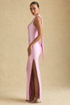Dolores Asymmetric Scarf-Detail Maxi Dress in Soft Pink
