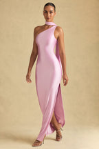 Dolores Asymmetric Scarf-Detail Maxi Dress in Soft Pink
