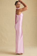 Dolores Asymmetric Scarf-Detail Maxi Dress in Soft Pink